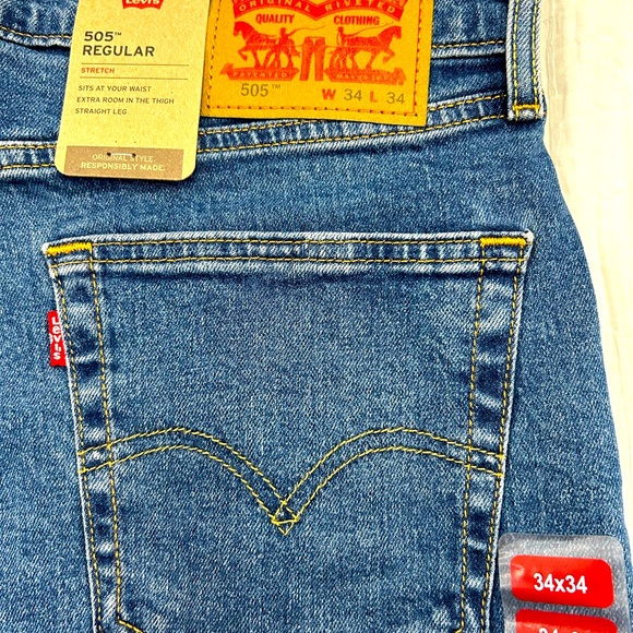 Levi’s 505 Red Tag Jeans 34 X 34 Regular Stretch, New W/Tags - Picture 3 of 3